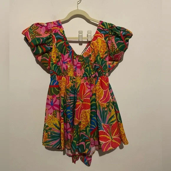 Multicolor Boho Womens Tropical Print‎ Butterfly Sleeve Dress size small - Picture 3 of 8